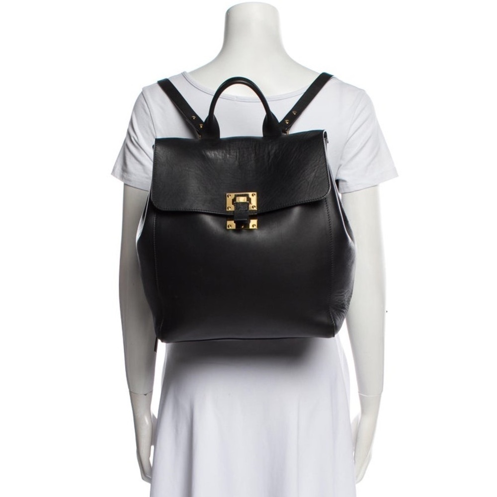 Sophie Hulme Black Leather Single Soft Flap Gold Tone Hardware Backpack